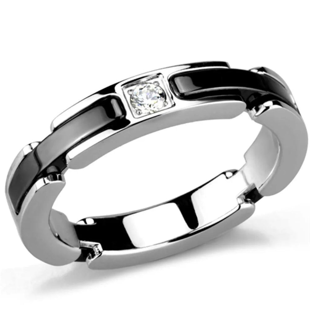 Alamode High polished (no plating) Stainless Steel Ring with Ceramic in Jet - Alamode