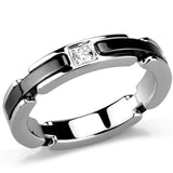 Alamode High polished (no plating) Stainless Steel Ring with Ceramic in Jet - Alamode