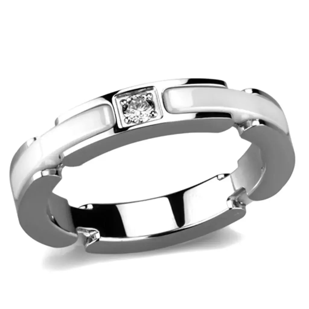 Alamode High polished (no plating) Stainless Steel Ring with Ceramic in White - Alamode - Flyclothing LLC