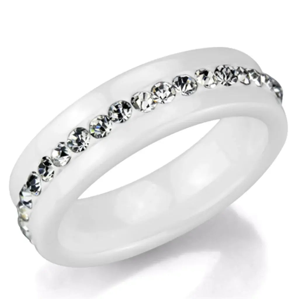 Alamode High polished (no plating) Stainless Steel Ring with Ceramic in White - Alamode - Flyclothing LLC