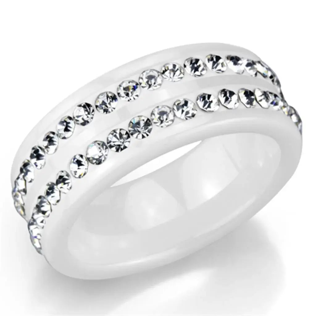 Alamode High polished (no plating) Stainless Steel Ring with Ceramic in White - Alamode - Flyclothing LLC