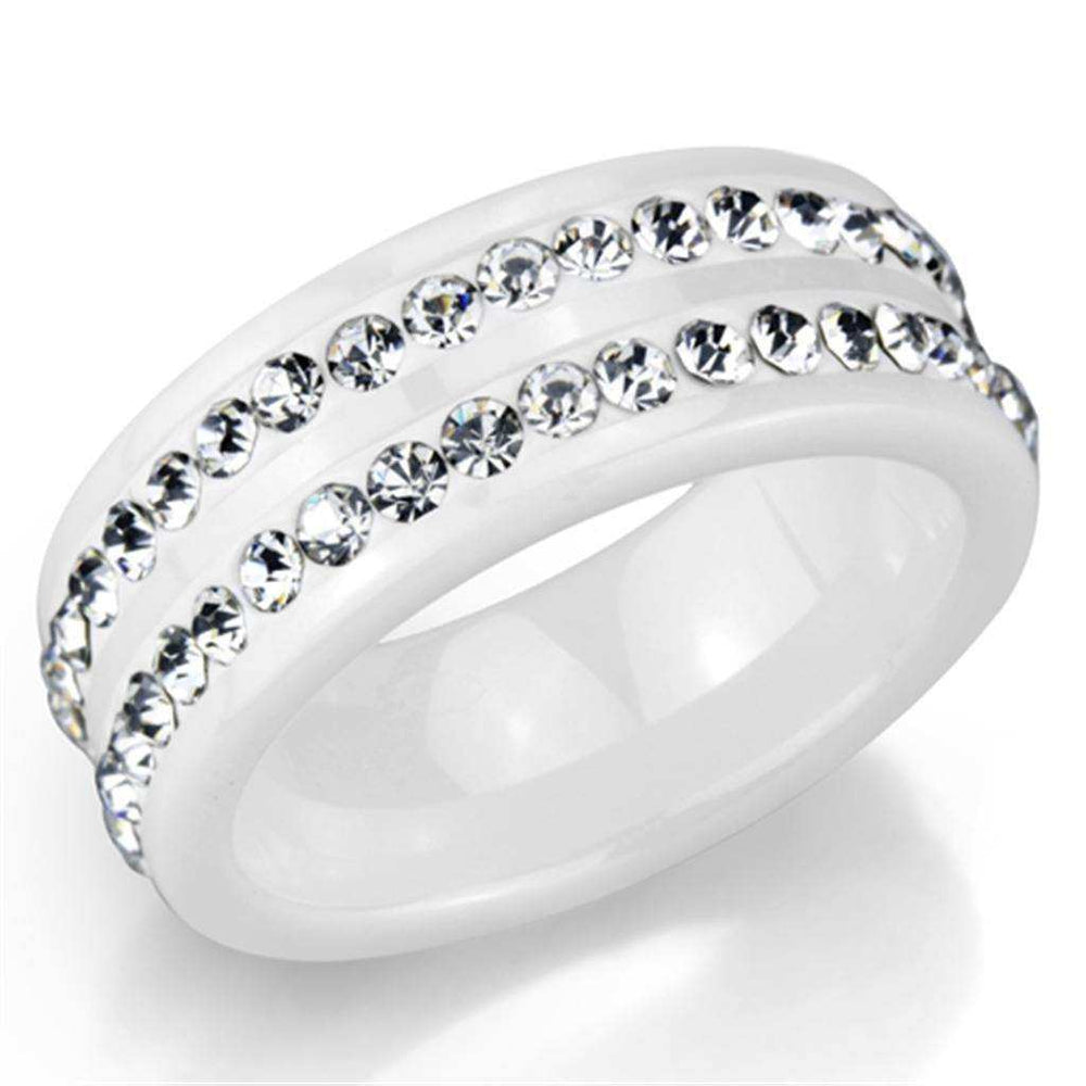 Alamode High polished (no plating) Stainless Steel Ring with Ceramic in White - Alamode - Flyclothing LLC