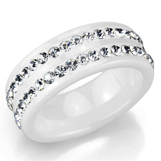 Alamode High polished (no plating) Stainless Steel Ring with Ceramic in White - Alamode - Flyclothing LLC