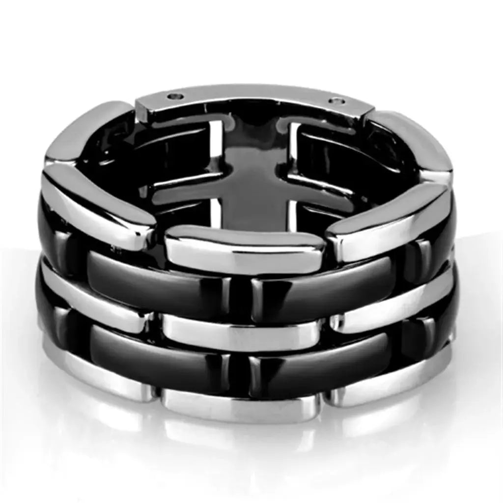 Alamode High polished (no plating) Stainless Steel Ring with Ceramic in Jet - Alamode - Flyclothing LLC
