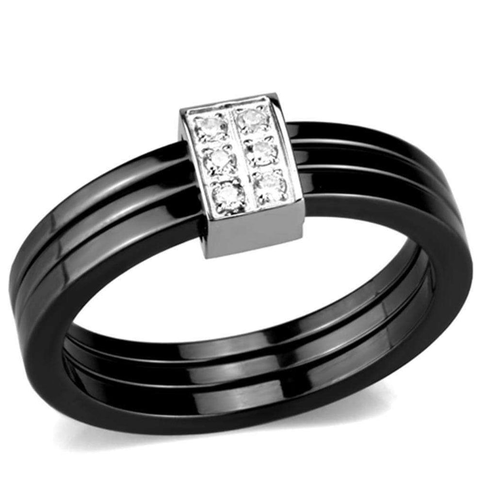 Alamode High polished (no plating) Stainless Steel Ring with Ceramic in Jet - Alamode - Flyclothing LLC