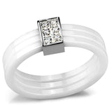 Alamode High polished (no plating) Stainless Steel Ring with Ceramic in White - Alamode - Flyclothing LLC