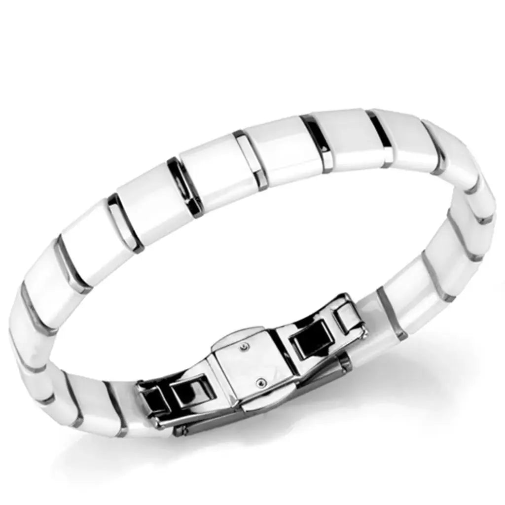 Alamode High polished (no plating) Stainless Steel Bracelet with Ceramic in White - Alamode - Flyclothing LLC