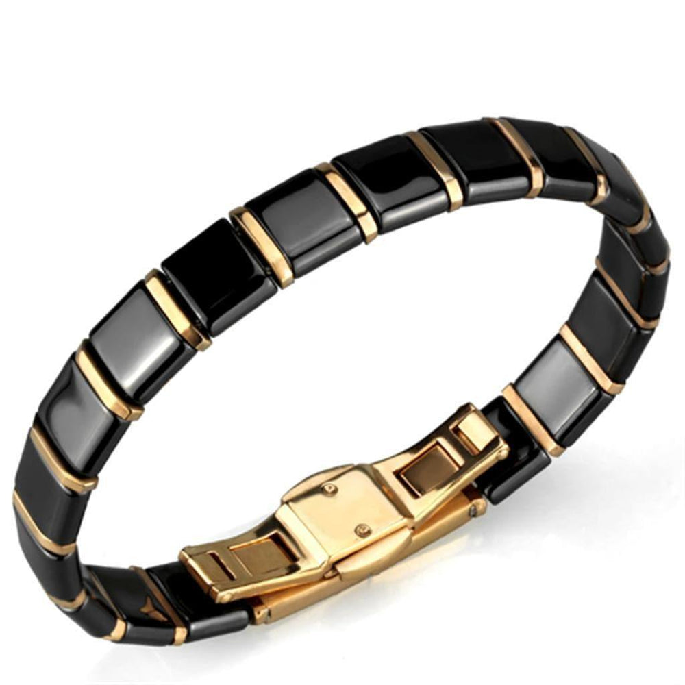 Alamode IP Rose Gold(Ion Plating) Stainless Steel Bracelet with Ceramic in Jet - Alamode