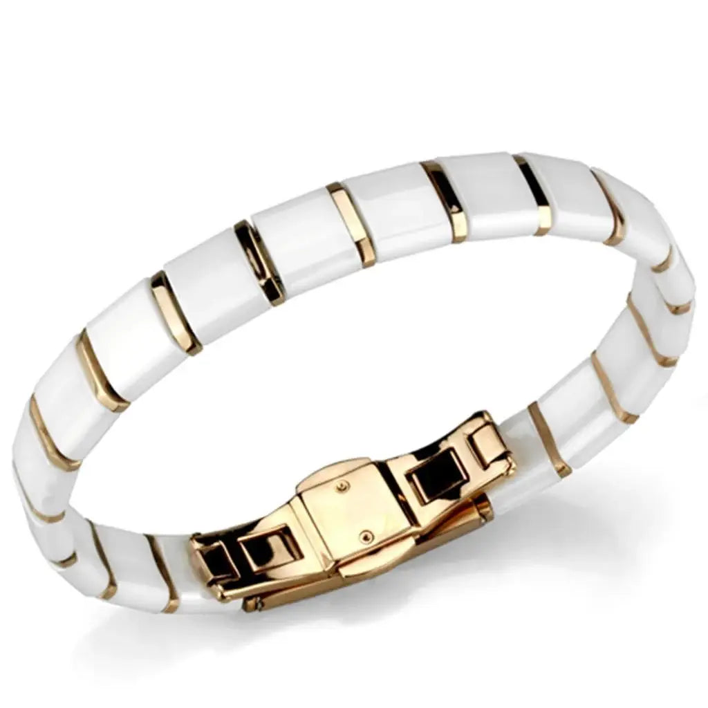 Alamode IP Rose Gold(Ion Plating) Stainless Steel Bracelet with Ceramic in White - Alamode - Flyclothing LLC
