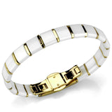 Alamode IP Gold(Ion Plating) Stainless Steel Bracelet with Ceramic in White - Alamode