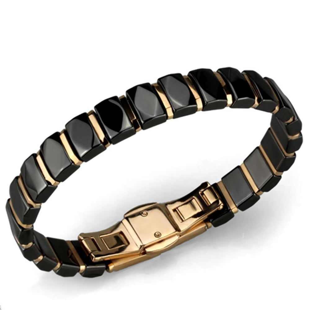 Alamode IP Rose Gold(Ion Plating) Stainless Steel Bracelet with Ceramic in Jet - Alamode