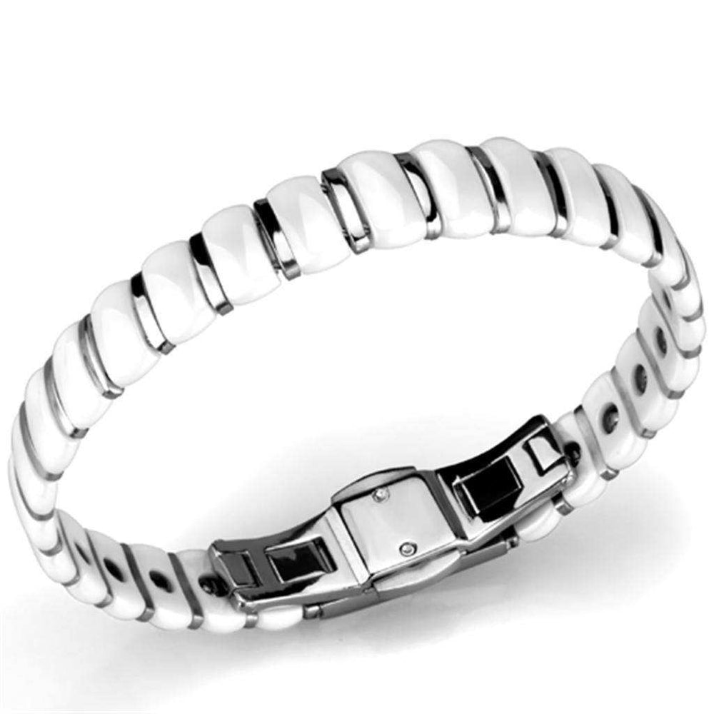 Alamode High polished (no plating) Stainless Steel Bracelet with Ceramic in White - Alamode