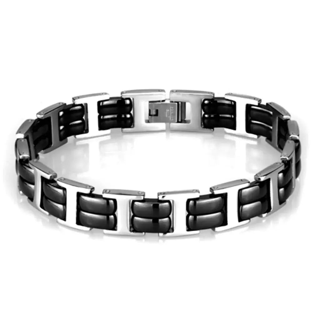 Alamode High polished (no plating) Stainless Steel Bracelet with Ceramic in Jet - Alamode - Flyclothing LLC