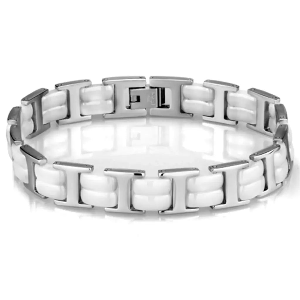 Alamode High polished (no plating) Stainless Steel Bracelet with Ceramic in White - Alamode - Flyclothing LLC