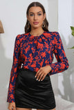 Floral Long Puff Sleeve Blouse - Trendsi