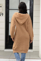 Button Up Long Sleeve Hooded Cardigan with Pockets - Trendsi