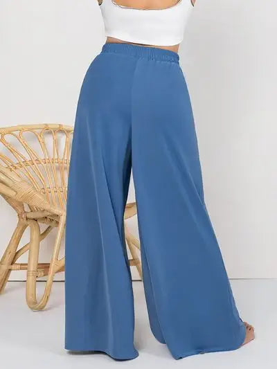 Plus Size Tied Slit Wide Leg Pants - Trendsi - Flyclothing LLC