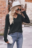 V-Neck Long Sleeve Ribbed Top - Trendsi - Flyclothing LLC