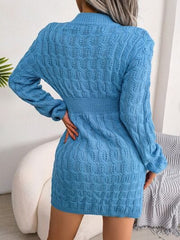 Cable-Knit Round Neck Mini Wrap Sweater Dress - Trendsi