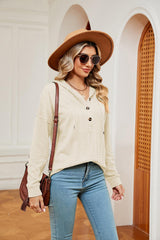 Half-Button Dropped Shoulder Hoodie - Trendsi