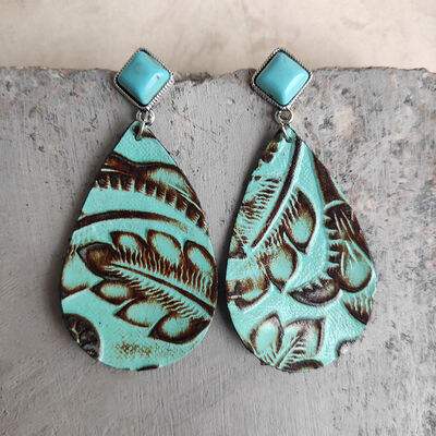 Artificial Turquoise Teardrop Earrings - Trendsi - Flyclothing LLC