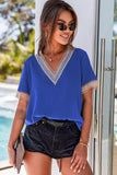 Contrast V-Neck Blouse - Trendsi - Flyclothing LLC