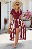 Smocked High-Low Printed Surplice Dress - Trendsi
