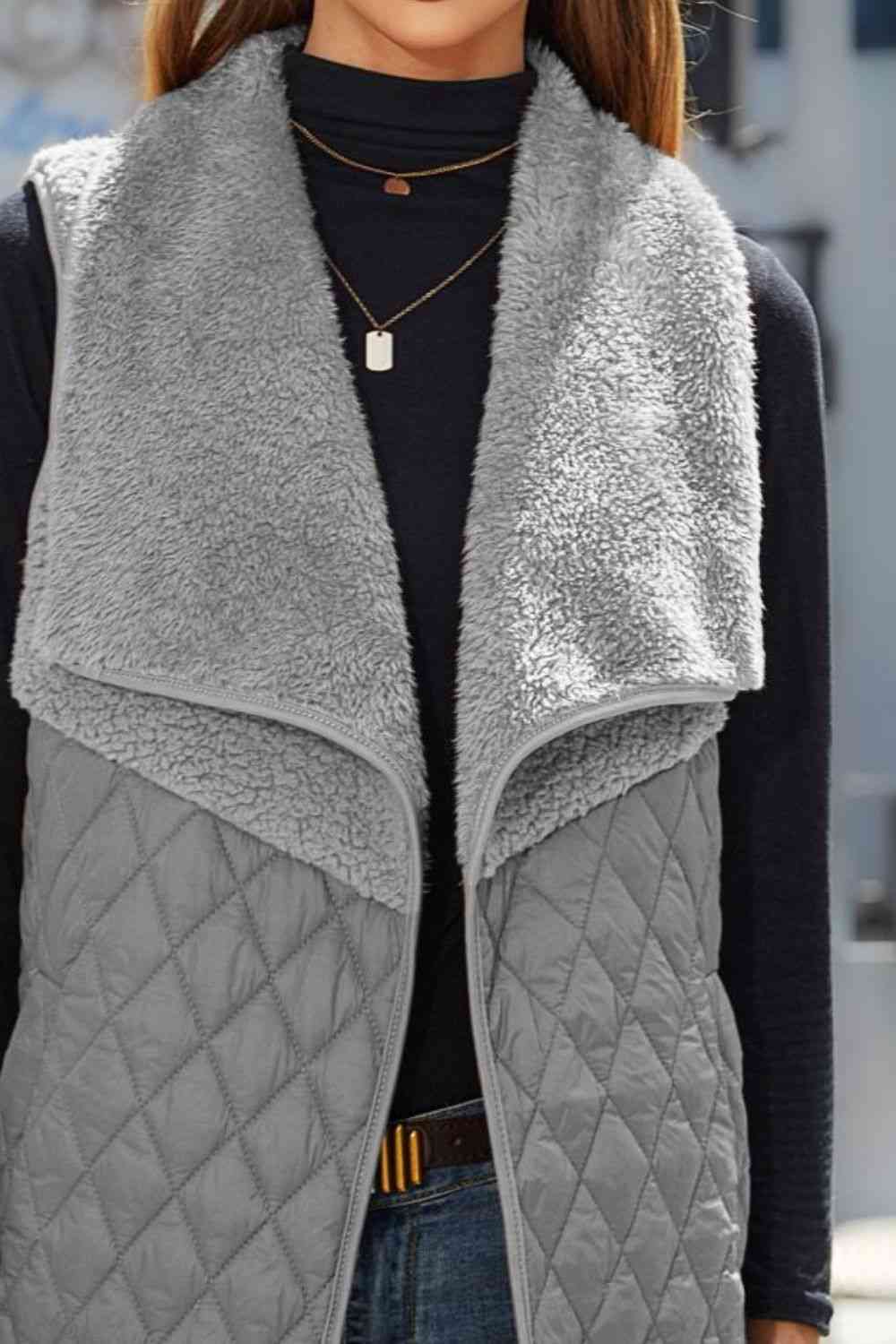 Open Front Collared Vest - Trendsi - Flyclothing LLC