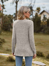 Ribbed Round Neck Long Sleeve Tee - Trendsi - Flyclothing LLC