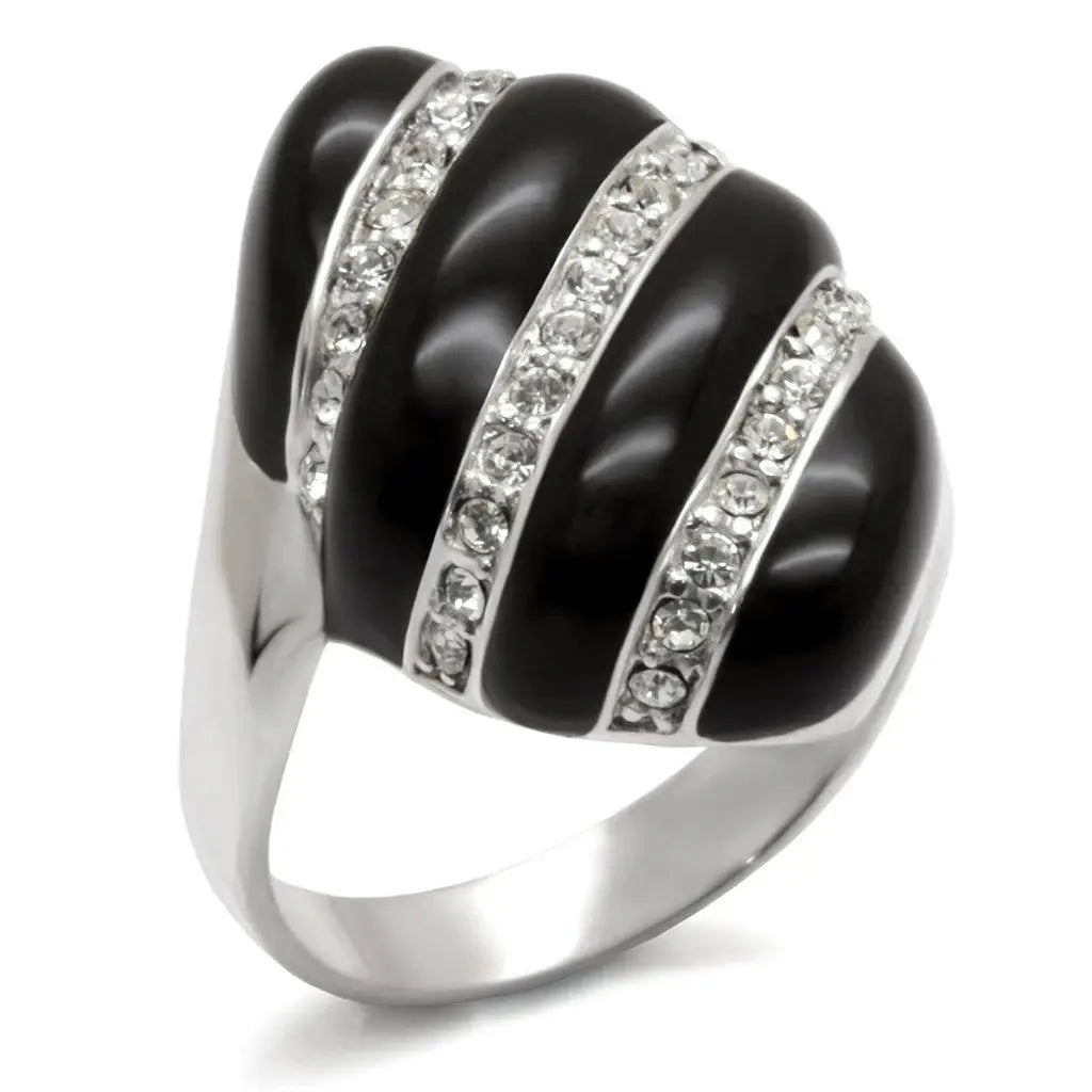 Alamode High-Polished 925 Sterling Silver Ring with Top Grade Crystal in Clear - Alamode - Flyclothing LLC