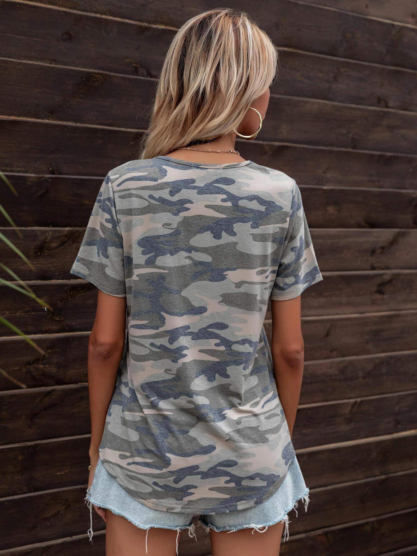 Glitter V-Neck Short Sleeve Tee Shirt - Trendsi - Flyclothing LLC