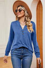 Notched Long Sleeve T-Shirt - Trendsi - Flyclothing LLC