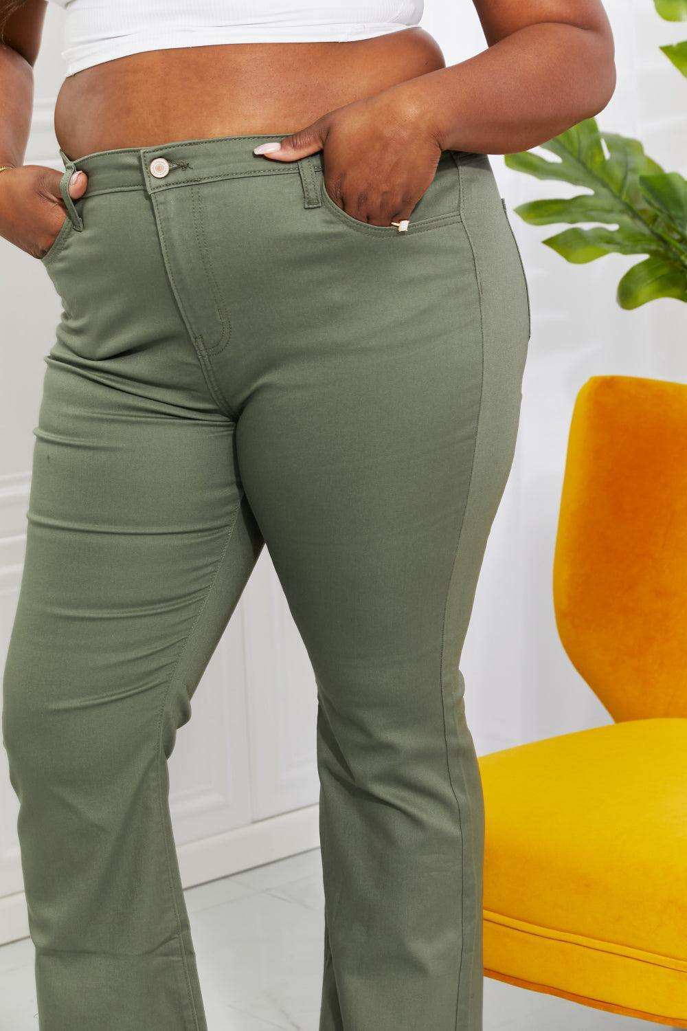 Zenana Clementine Full Size High-Rise Bootcut Jeans in Olive - Trendsi - Flyclothing LLC