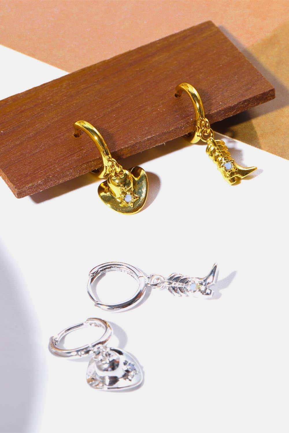 Hat & Boot Shape Asymmetrical Copper 14K Gold Plated Earrings - Trendsi - Flyclothing LLC