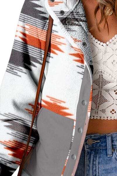 Printed Snap Down Hooded Jacket - Trendsi - Flyclothing LLC