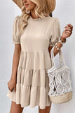 Puff Sleeve Tie Back Tiered Dress - Trendsi - Flyclothing LLC