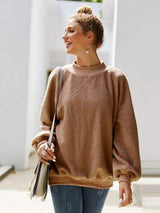 Mock Neck Dropped Shoulder Sweatshirt - Trendsi - Flyclothing LLC