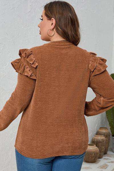 Plus Size Ruffled Round Neck Long Sleeve T-Shirt - Trendsi - Flyclothing LLC