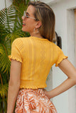 Buttoned Frill Hem Cropped Knit Top - Trendsi - Flyclothing LLC