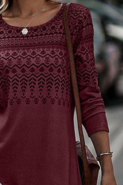 Printed Round Neck Long Sleeve T-Shirt - Trendsi