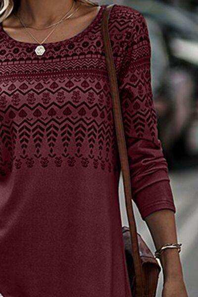 Printed Round Neck Long Sleeve T-Shirt - Trendsi - Flyclothing LLC