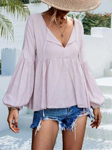 Puff Sleeve Babydoll Blouse - Trendsi - Flyclothing LLC