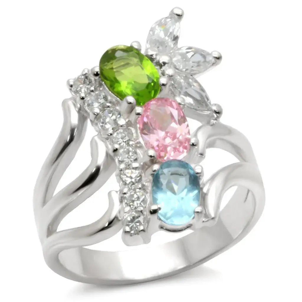 Alamode High-Polished 925 Sterling Silver Ring with AAA Grade CZ in Multi Color - Alamode - Flyclothing LLC