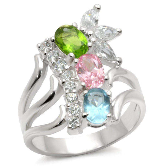 Alamode High-Polished 925 Sterling Silver Ring with AAA Grade CZ in Multi Color - Alamode - Flyclothing LLC