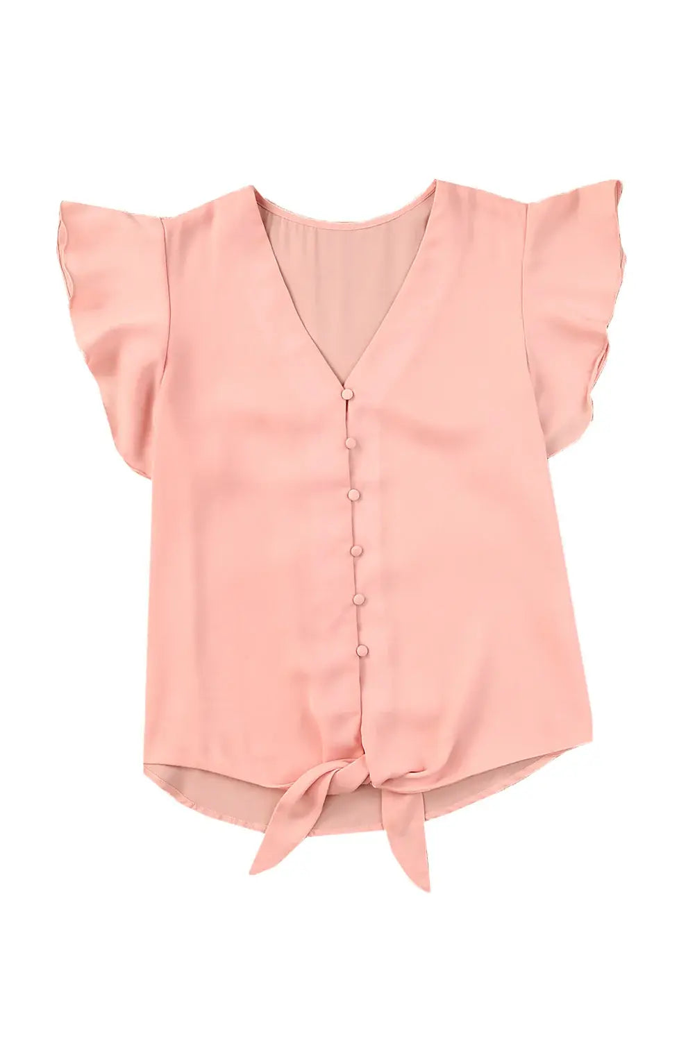 V-Neck Tie Hem Flutter Sleeve Blouse - Trendsi - Flyclothing LLC