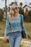 Printed Square Neck Long Sleeve Blouse - Trendsi