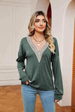 Contrast V-Neck Long Sleeve Blouse - Trendsi - Flyclothing LLC