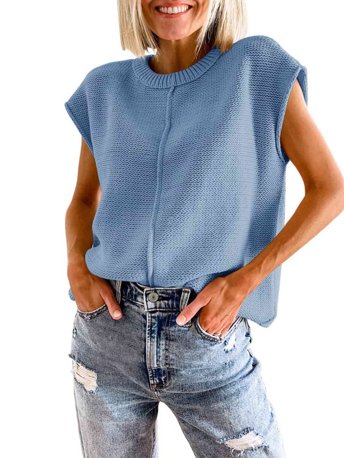 Cap Sleeve Sweater Vest - Trendsi - Flyclothing LLC