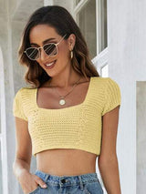 Lace-Up Openwork Square Neck Sweater - Trendsi - Flyclothing LLC