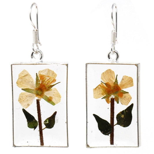Pressed Yellow Flower Rectangle Dangle Earrings - Artisana